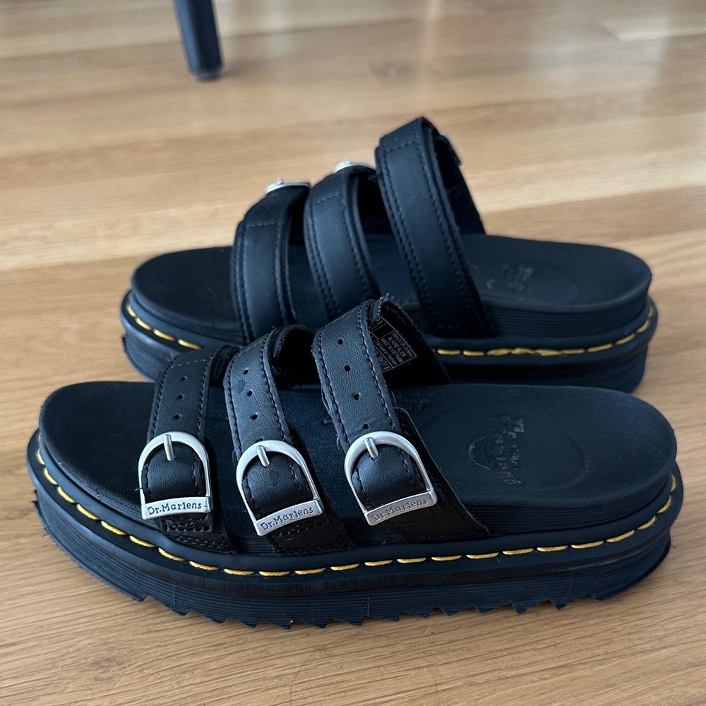 Dr. Martens Platform Black Sandals with Silver Buckles